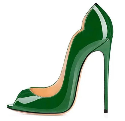leopard print fish mouth patent leather high heels for women slim heels with pointed toes shallow mouth party shoes big size12cm