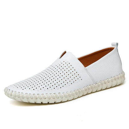 New Summer Breathable Men Loafers Handmade Leather Men's Driving Shoes Luxury Brand Flat Casual Shoes Soft Breathable Men Shoes