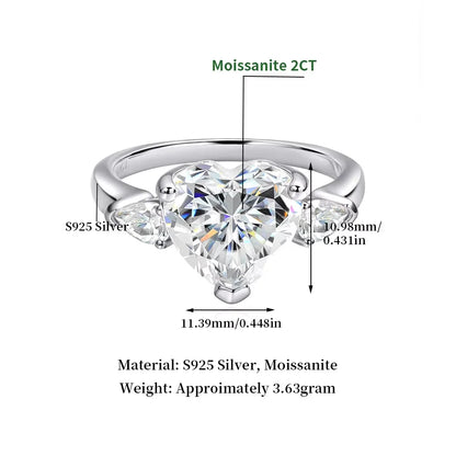 D VVS Heart Cut Moissanite Ring Diamond GRA 925 Sterling Silver Plated 18k White Gold Promise Engagement Ring for Women