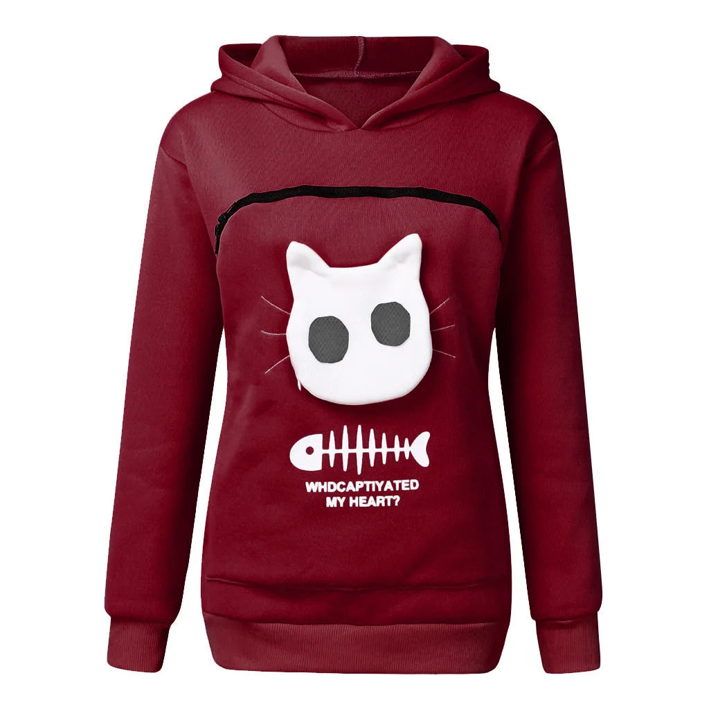 S-3XL Gatos Amantes de Moletom Canguru Cães Pet Pata Dropshipping Pulôveres Bolsa Carinho Peixe Bolso Canguru