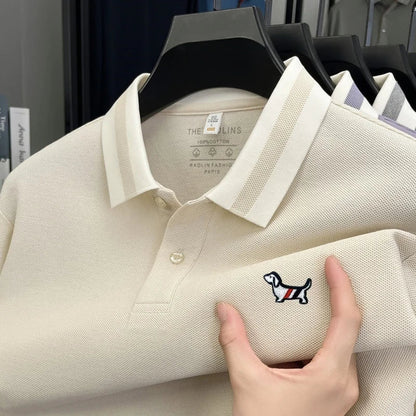 Luxury Brand Men's 100% Cotton Print Long Sleeve Polo Shirt Original Autumn Design Simple Trendy Business Lapel T-shirt Menswear