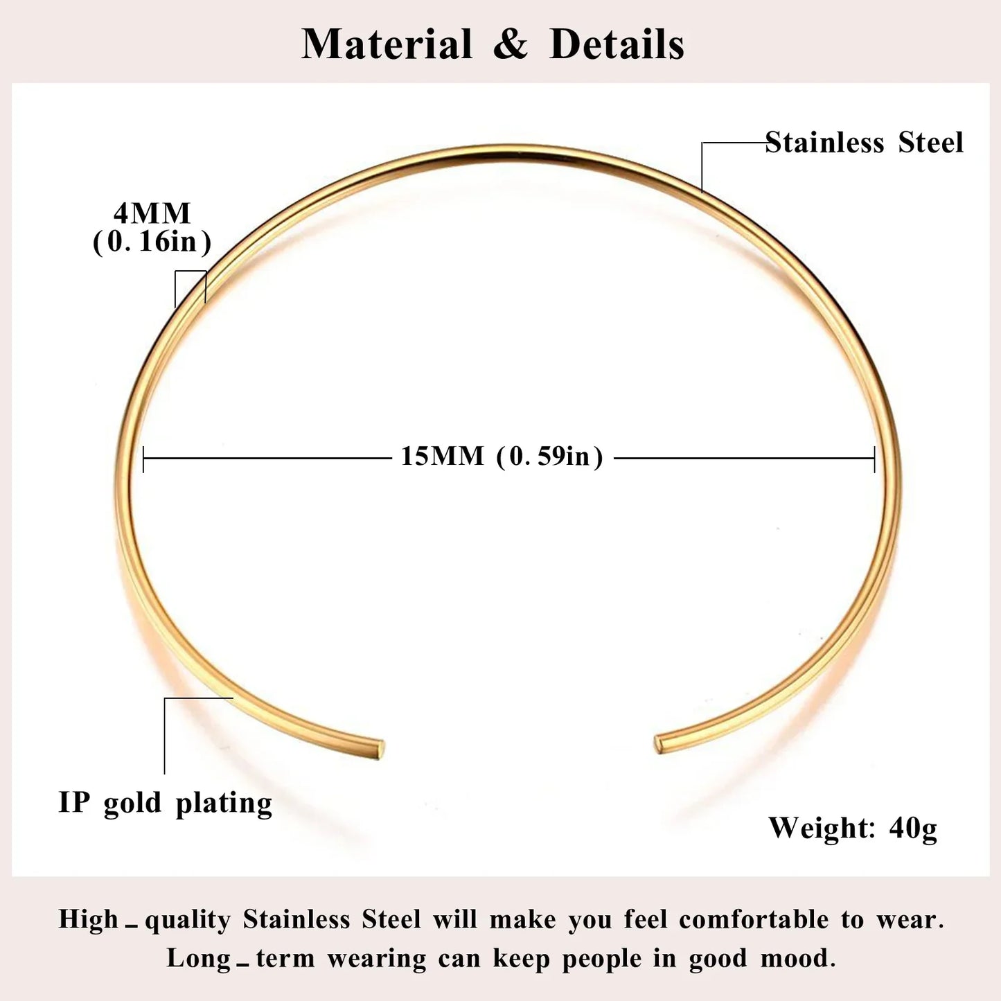 Choker Neck Cuff for Women, Open Collar Choker Torques Necklace Adjustable ,Simple Stainless Steel Jewelry