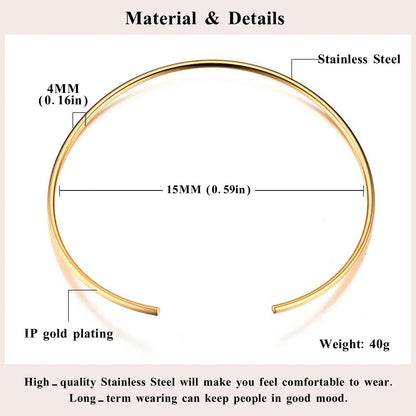 Choker Neck Cuff for Women, Open Collar Choker Torques Necklace Adjustable ,Simple Stainless Steel Jewelry
