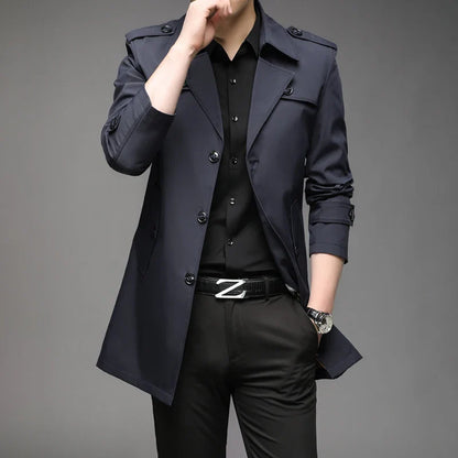 New Spring Men Trench Fashion England Style Long Trench Coats Mens Casual Outerwear Jackets Windbreaker Brand Mens Clothing 2025