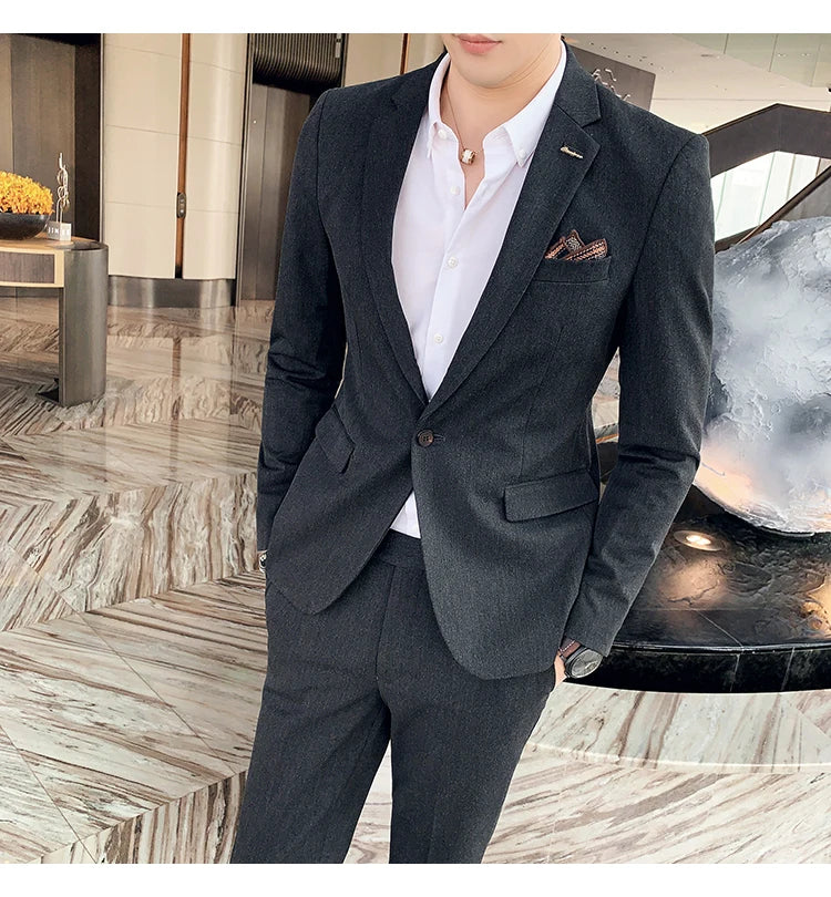 S-7XL Jacket + Pants / Luxurious High -end Brand Solid Color Men's Casual Business Slim Suit Two -piece Suit Groom Wedding Suit