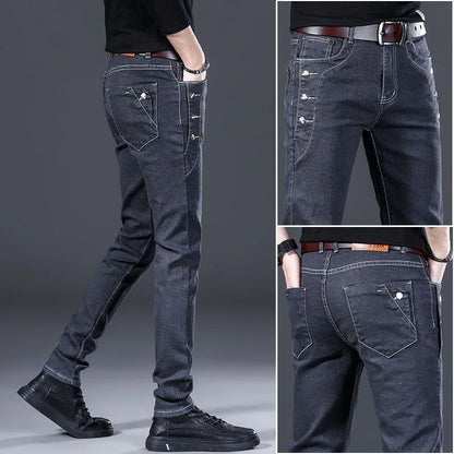 2023 Spring and Autumn New Fashion Trend Ripped Denim Pants Men's Casual Slim Comfortable Breathable High Quality Stretch Pants
