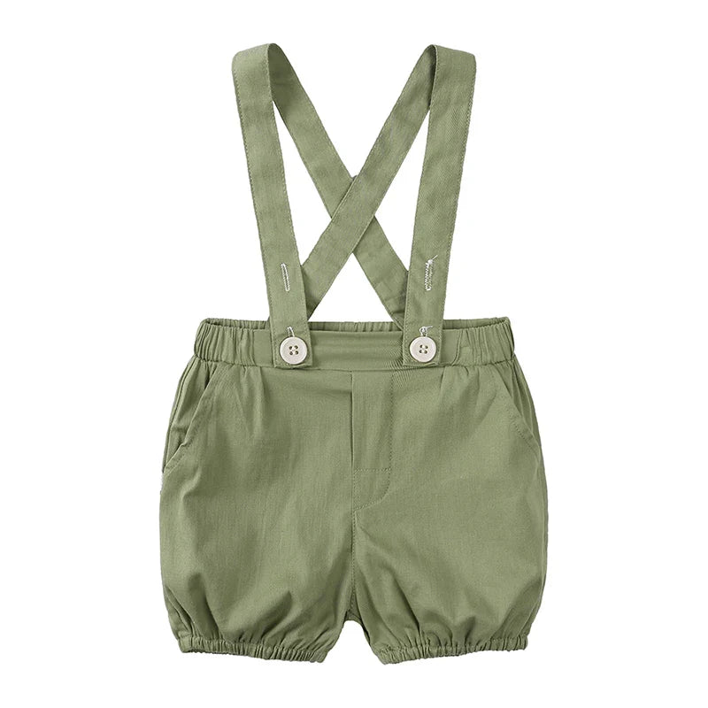 Infant Baby Boy Formal Outfit Newborn Gentleman Clothes Toddler Suit Set Short Sleeve Romper Shirt+Pants+BowTie+Suspender Shorts