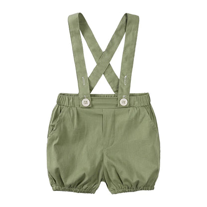 Infant Baby Boy Formal Outfit Newborn Gentleman Clothes Toddler Suit Set Short Sleeve Romper Shirt+Pants+BowTie+Suspender Shorts