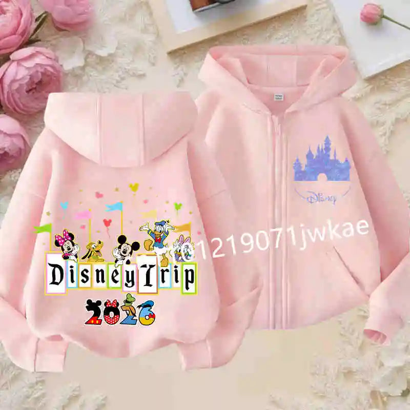 Boys and Girls Clothing Castle Pattern Kids Hoodie Jacket for Children 2026 Fashion Minnie Mickey Castle Zipper Hoodie Closure