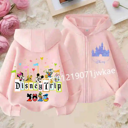 Boys and Girls Clothing Castle Pattern Kids Hoodie Jacket for Children 2026 Fashion Minnie Mickey Castle Zipper Hoodie Closure
