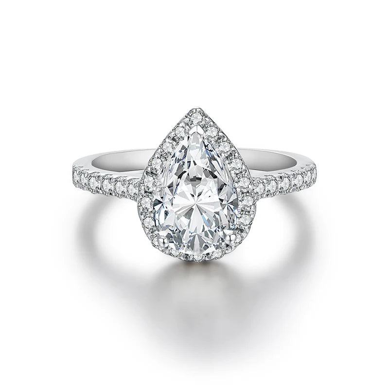 Pear Cut 2.0CT D Color VVS1 Luxury Moissanite Ring Real 925 Sterling Silver for Women Engagement Wedding Jewelry Gift