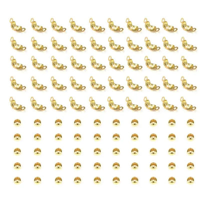 100pcs/lot Stainless Steel Gold Color Connector Clasp Crimp End Beads Findings Kit DIY Bracelet Necklace Jewelry Making Supplies