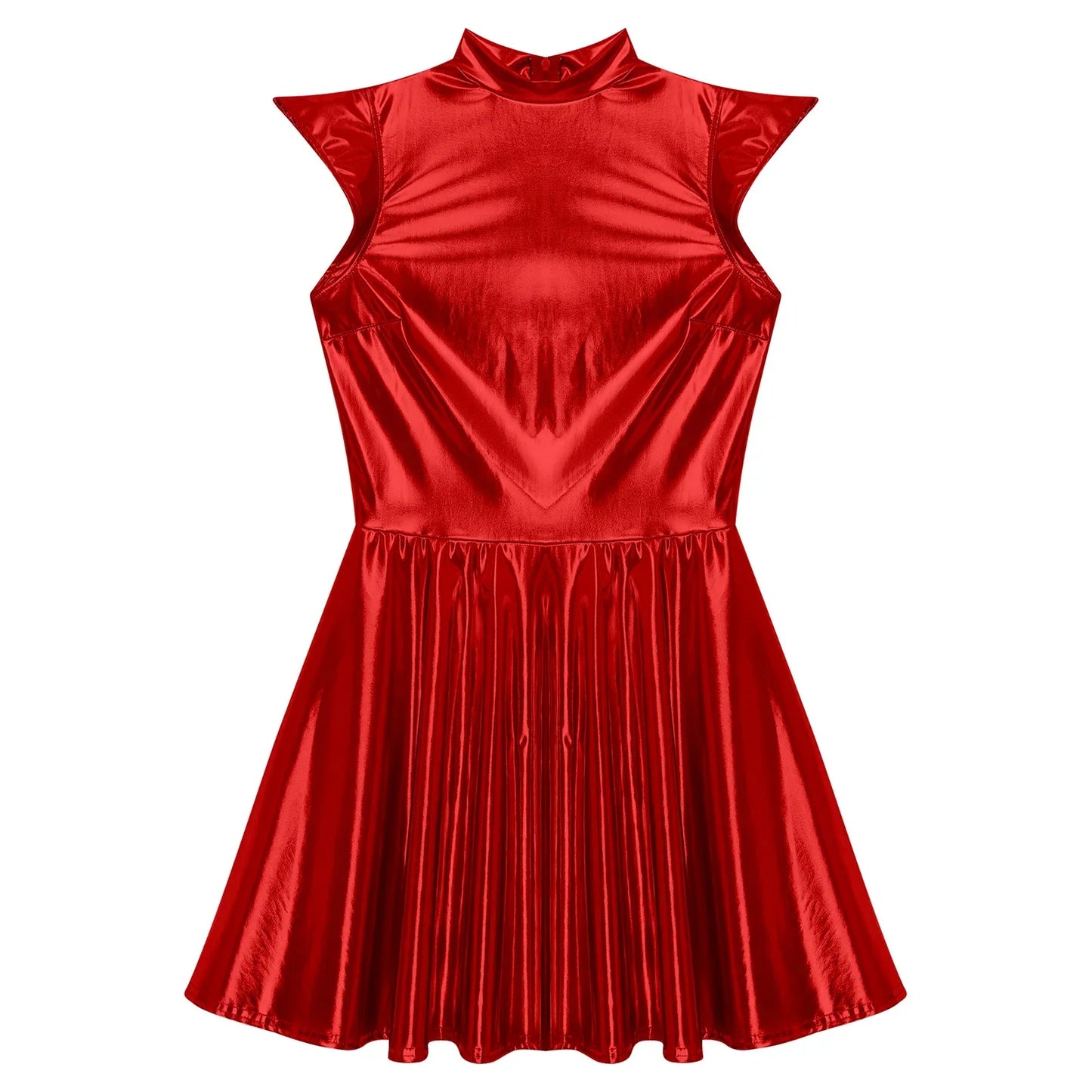 Womens Cocktail Dress Shiny Metallic Dress Alien Space Cap Sleeve High Waist A-line Dress for Halloween Party High Street Dress