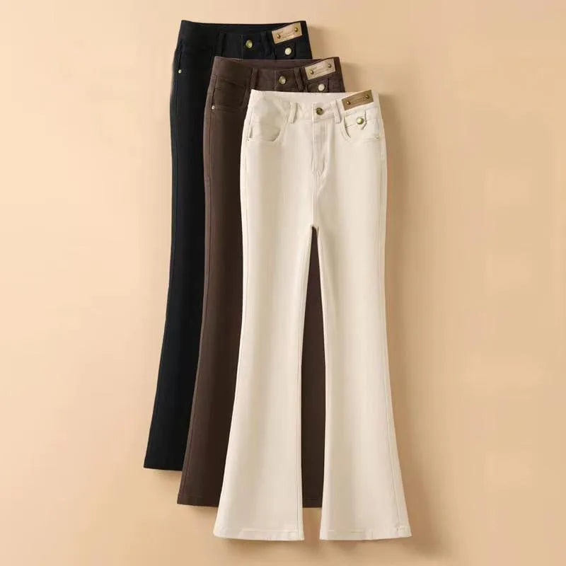 Women Flare Jeans Autumn Solid Slim Pants