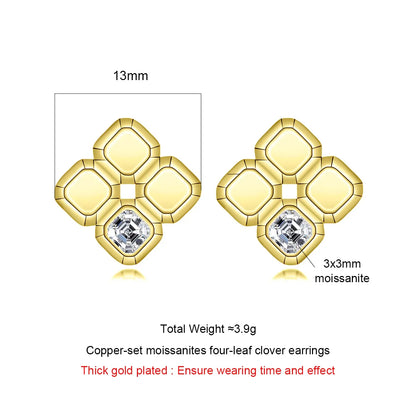 Asscher Cut Moissanite Stud Earrings Yellow Gold Plated Moissanite Earrings For Women Fine Jewelry Wholesale