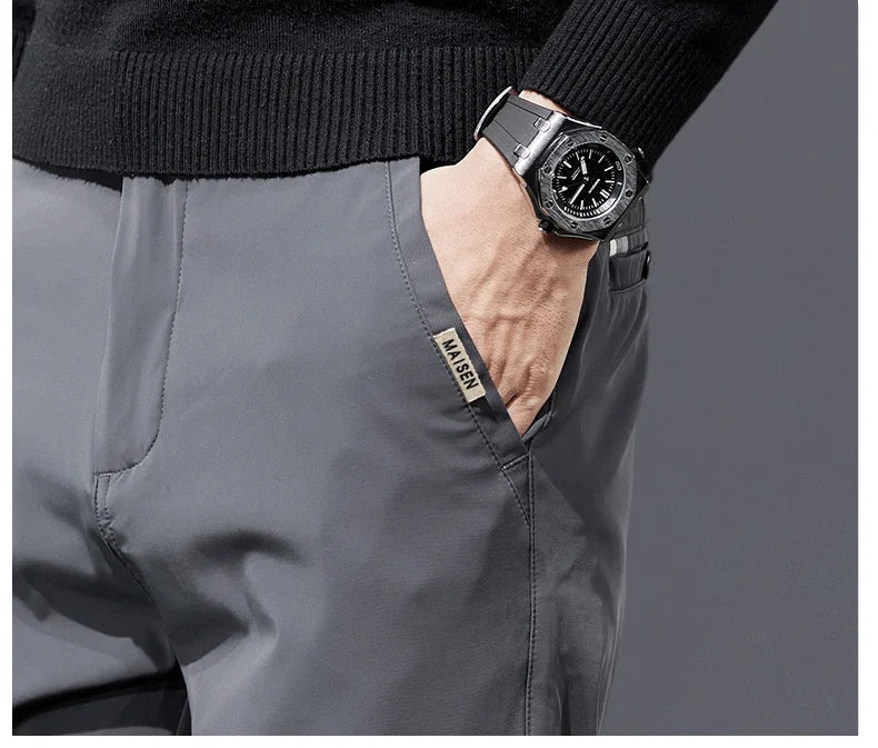 Spring Autumn Men's Golf Casual Pants Solid Color Elastic Waist Design Business Trousers Straight Stretch Korean New Male Pants