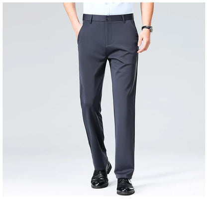 Mens Embroidery Trousers Casual Business Suit Pants Stretch Golf Dress Pants Men 4-Way Elastic Classic Black Trousers