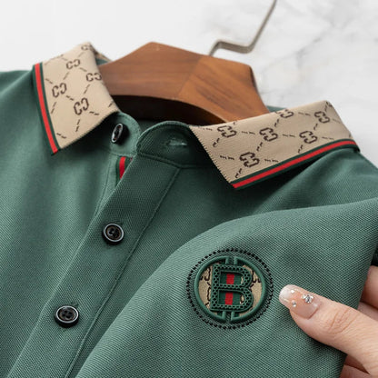 Men's short sleeved summer polo shirt high-end design exquisite smooth silk breathable wrinkle resistant hot selling T-shirt