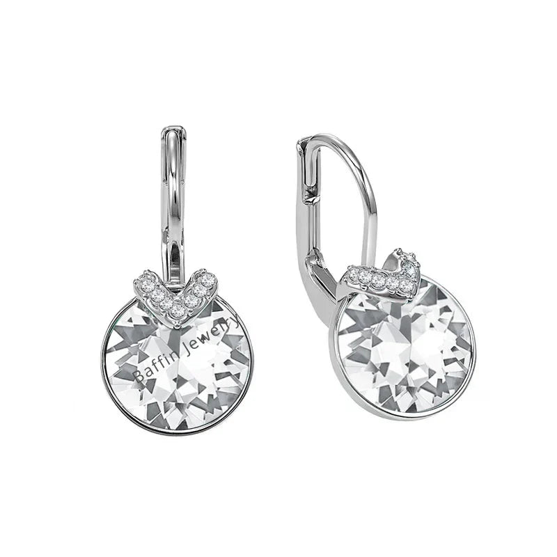Bella V Drop Earring for Women Christmas Birthday Genuine Crystals from Austria Round Cut Dangle Silver Color Pierced Jewelry