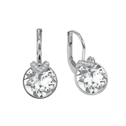 Bella V Drop Earring for Women Christmas Birthday Genuine Crystals from Austria Round Cut Dangle Silver Color Pierced Jewelry