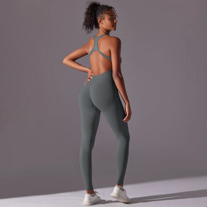 Backless Yoga Bodysuit Women Sports Jumpsuit Fitness Sportswear Workout Set Solid Color Seamless Butt Lifting Yoga Bodysuit