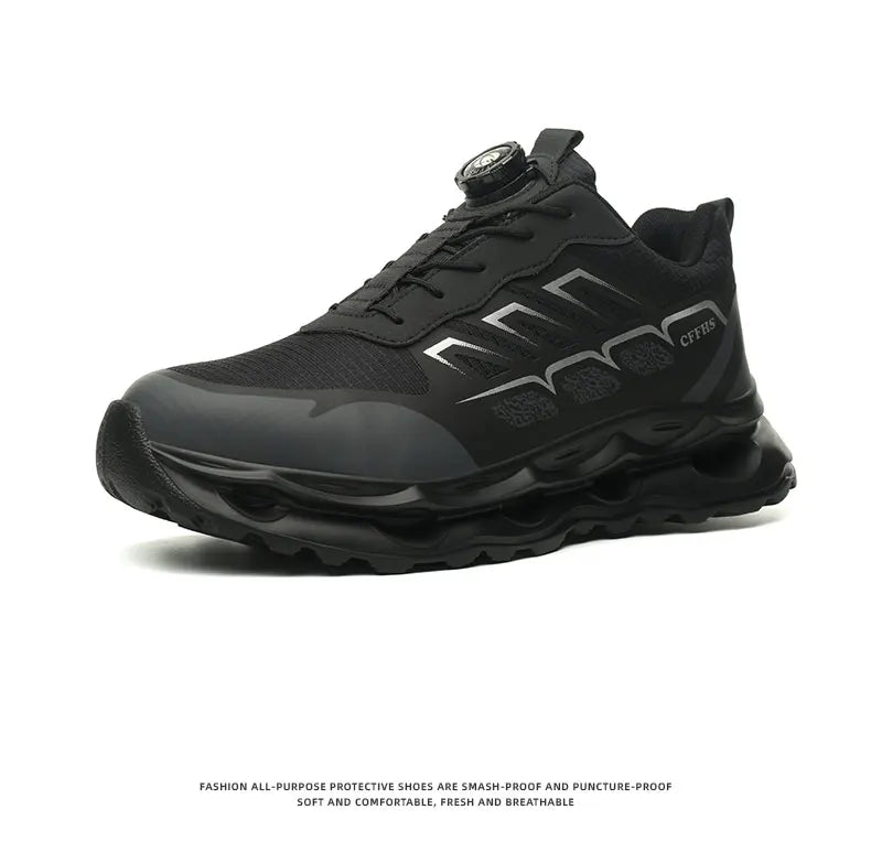 Shock Absorbing Safety Shoes for Men Steel Toe Lightweight Work Boots for Factory & Warehouse Rotary Button Indestructible Shoes