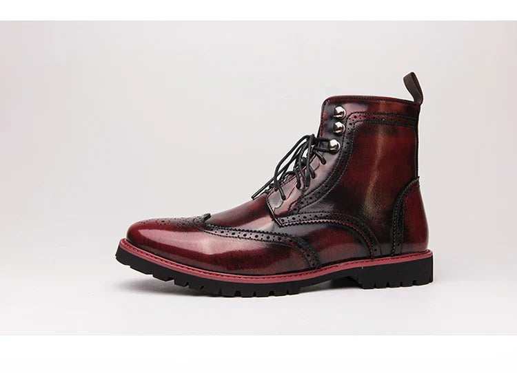 Men Lace-up High Top Brogue Carved Business Boots