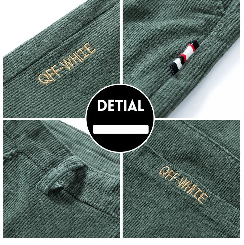 Men's Corduroy Slim Casual Pants 2024 Autumn New Coffee Fashion Stretch Straight Trousers Solid Color Male Clothes