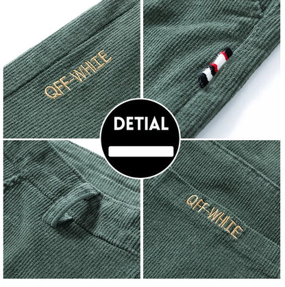 Men's Corduroy Slim Casual Pants 2024 Autumn New Coffee Fashion Stretch Straight Trousers Solid Color Male Clothes