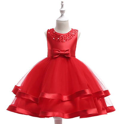 Summer Beading Girl Party Dress Christmas Costume Gala Bow Wedding Birthday Princess Dresses for Girls Baptism Prom Gown Vestido