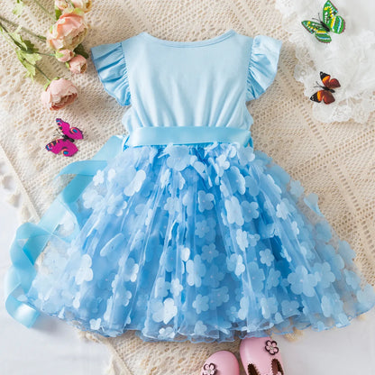 Girls Summer Dress Cartoon Bow Tutu Dress 3D Butterfly Cute Cotton Party Casual Dress for Baby 2-6 Years