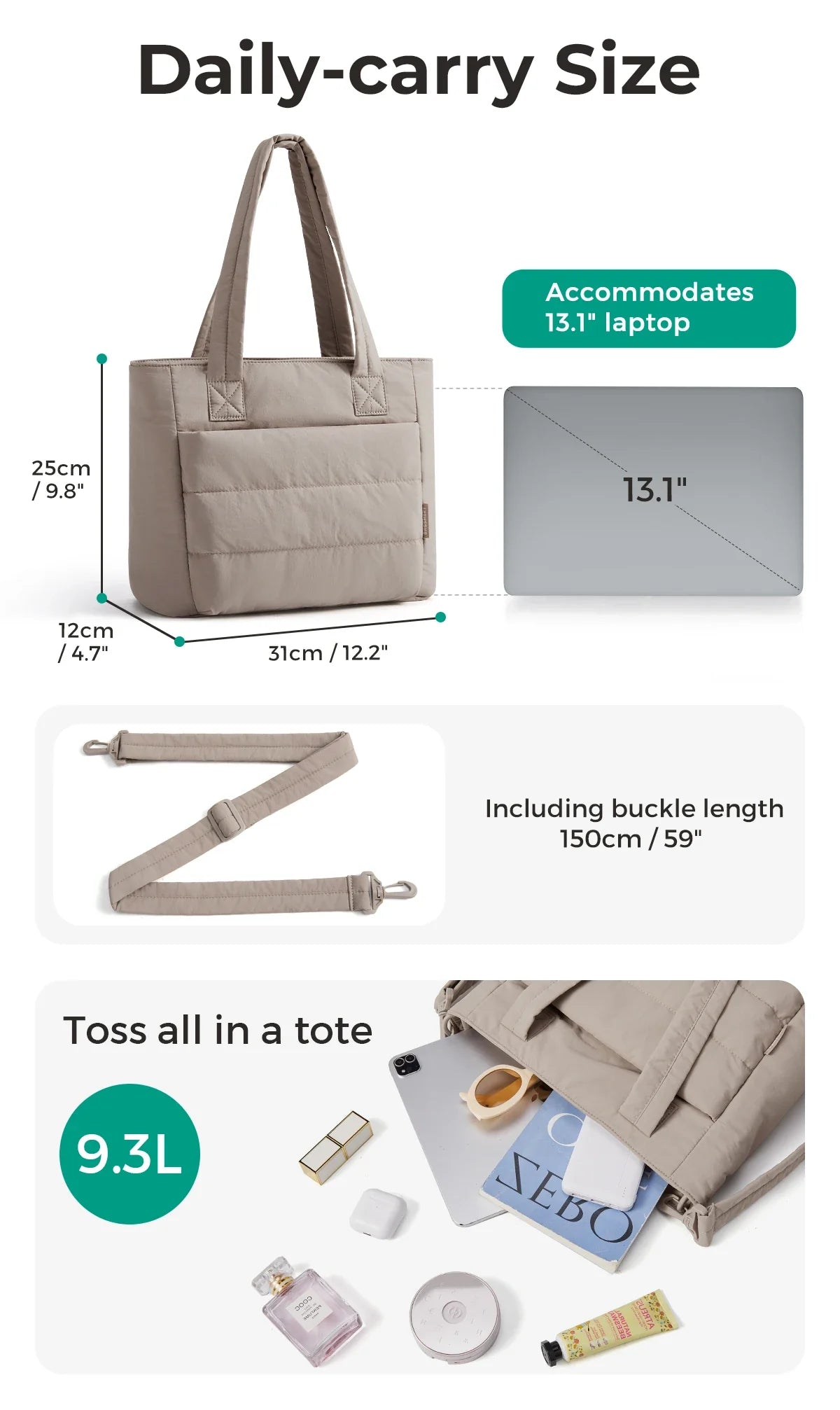 Women’s Tote Bag Padded Single Shoulder Bag Large Capacity Student College Crossbody Bag Casual Outdoor Handbag
