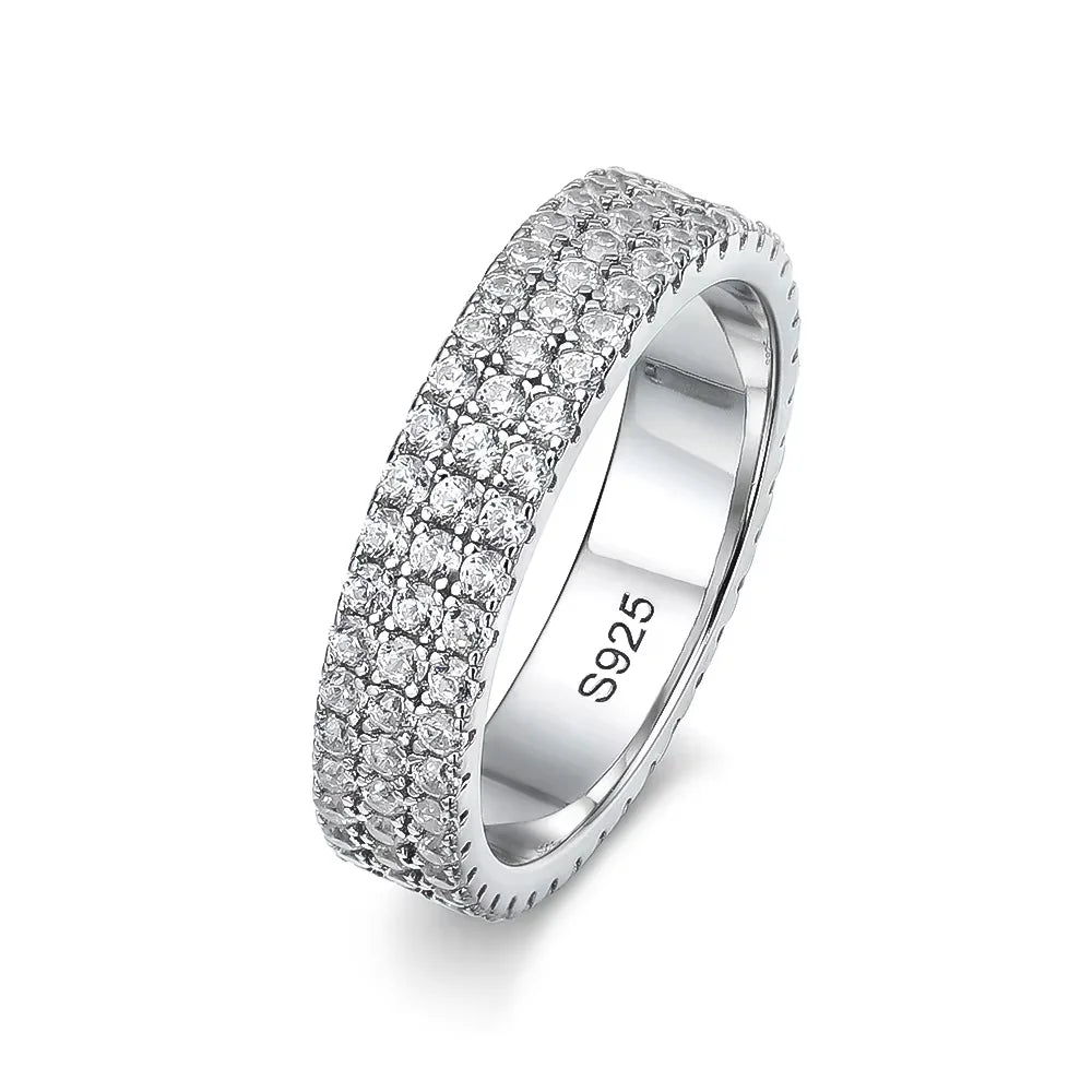 Full Moissanite Ring 925 Sterling Sliver Plated 18k Eternity Band Hip Hop Rings for Woman Man Party Sparkling Jewely