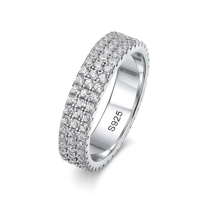 Full Moissanite Ring 925 Sterling Sliver Plated 18k Eternity Band Hip Hop Rings for Woman Man Party Sparkling Jewely