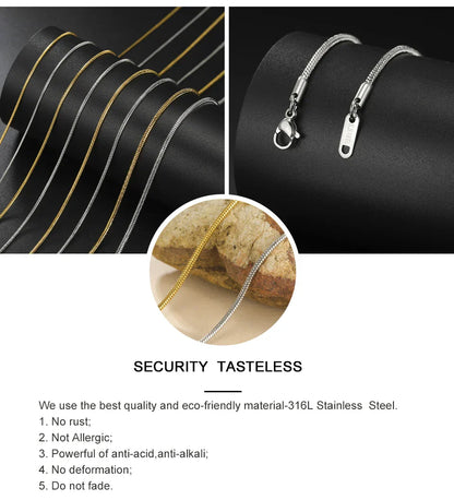Round Snake Chain Necklace for Women Men Stainless Steel Link Chain 0.9mm 1.2mm 2mm Chains Choker Fashion Jewelry Gifts