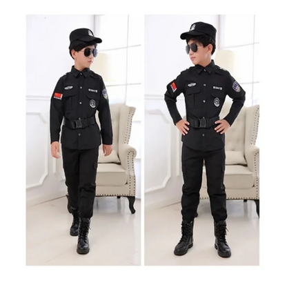 Children Halloween Policeman Cosplay Costumes Kids Carnival Police Uniform 110-160cm Boys Army Policemen Soldier 7 Pcs/Sets