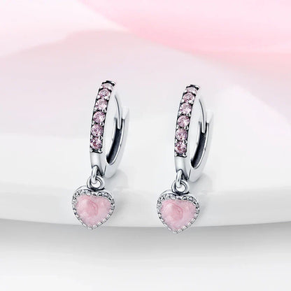 Earrings For Womens 925 Silver Color Pink Rainbow Horse Bear Bee Double Hoop Earrings Fine Engagement Anniversary Jewelry Gifts