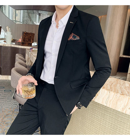 S-7XL Jacket + Pants / Luxurious High -end Brand Solid Color Men's Casual Business Slim Suit Two -piece Suit Groom Wedding Suit