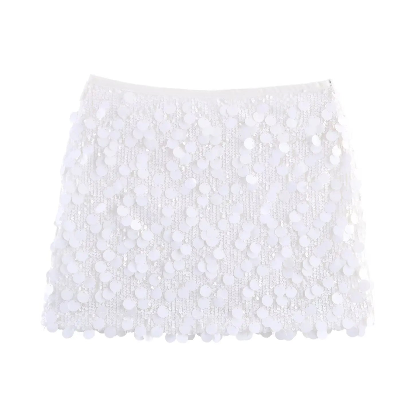 Women Spring Autumn Chic Mini Skirts Fashion With Sequined Solid Side Zipper Short Skirt Female Vintage High Waist Skirt