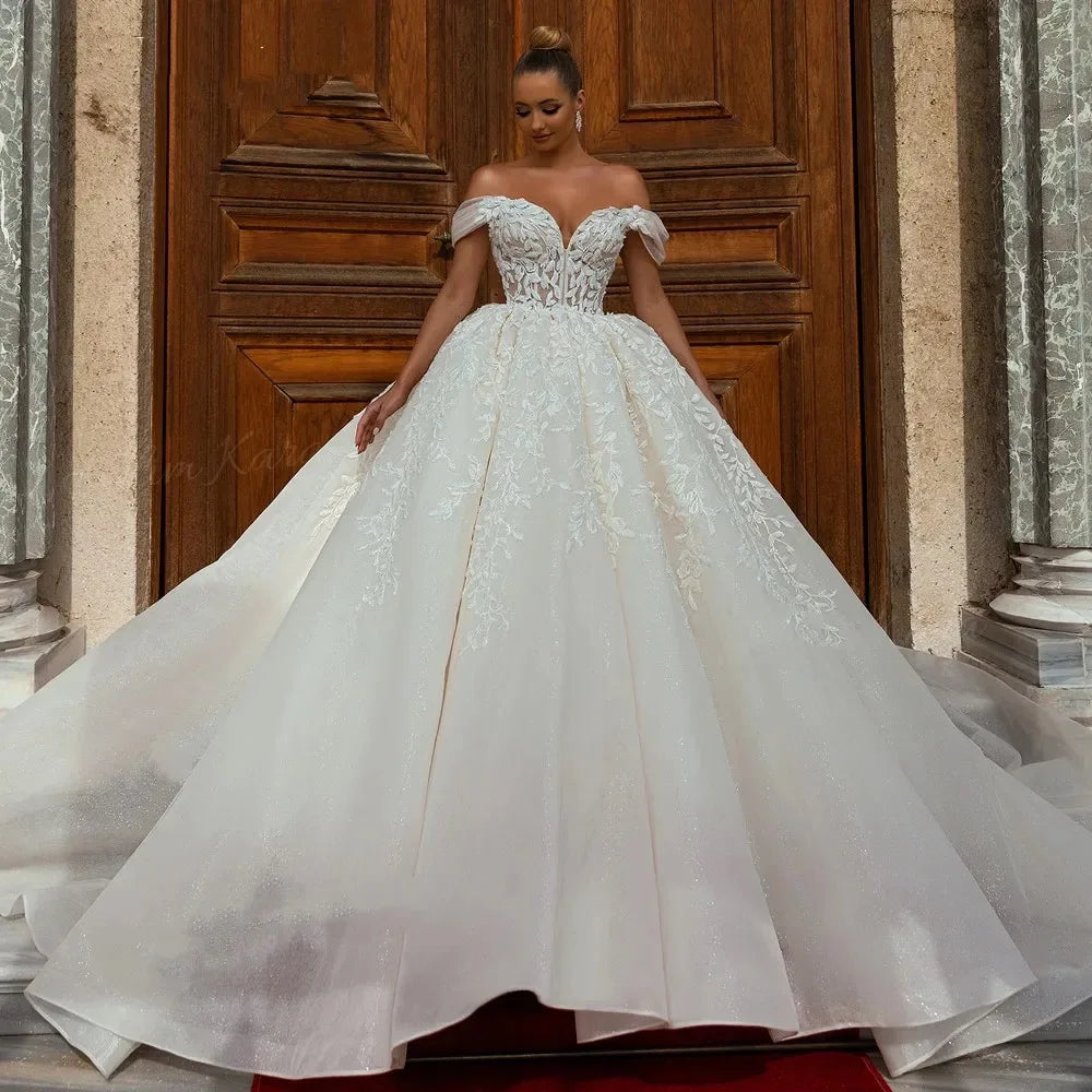 Customized Luxury Off Shoulder Wedding Dresses for Women Chic Court Train Bridal Gown Princess Plus Size Vestido De Novia