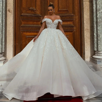 Customized Luxury Off Shoulder Wedding Dresses for Women Chic Court Train Bridal Gown Princess Plus Size Vestido De Novia