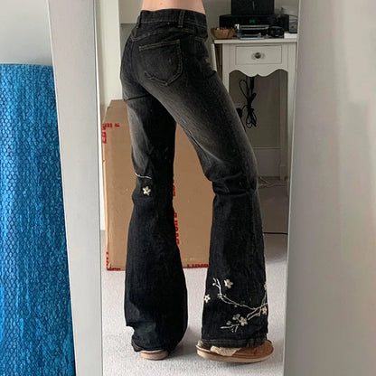 Women Retro Y2k Baggy Denim Pants High Street Basic Trousers