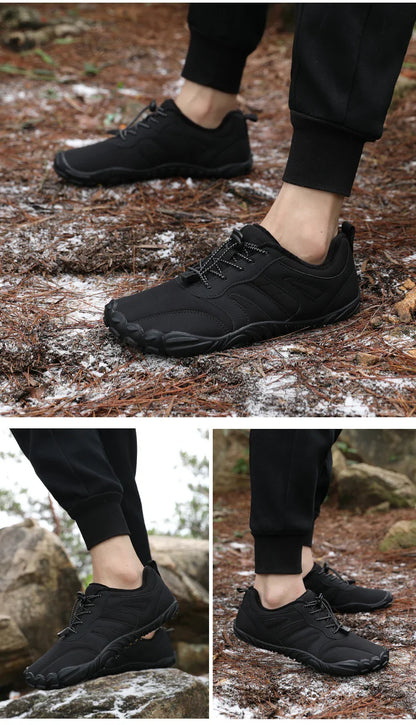 Men's Winter Warm Barefoot Shoes Waterproof Wide Toe Non-Slip Rubber Sole Plush Lined Hiking Shoes Outdoor Sneakers Running Shoe