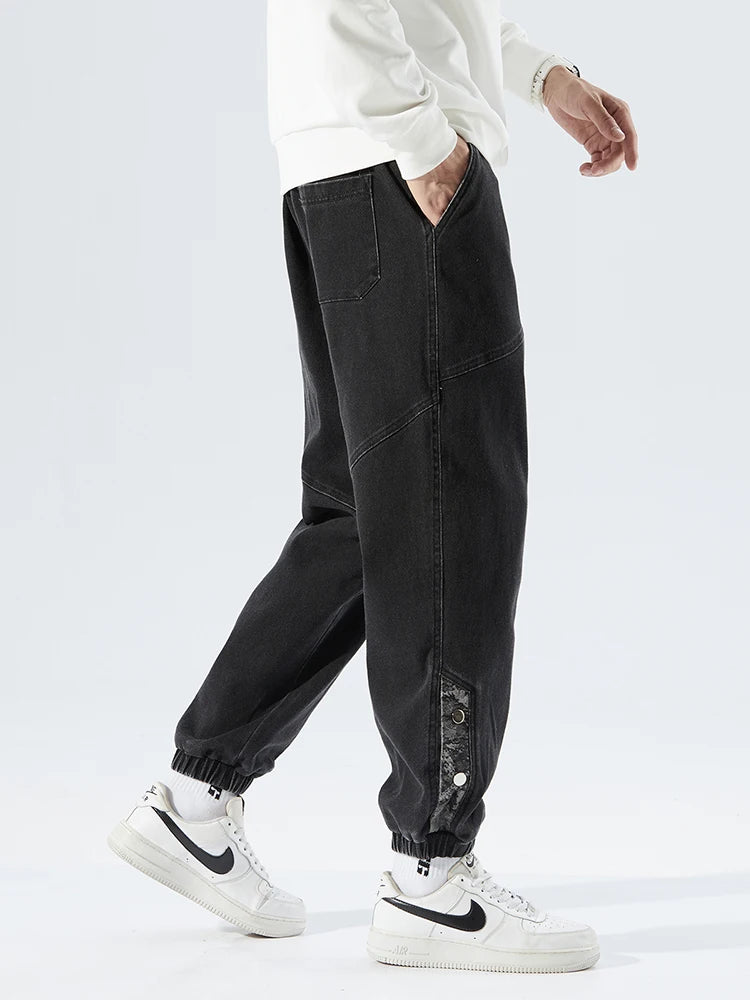 Spring Summer Men's Jogger Jeans Slight Stretch Denim Cargo Pants Black Blue Streetwear Baggy Jeans Trousers