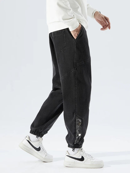 Spring Summer Men's Jogger Jeans Slight Stretch Denim Cargo Pants Black Blue Streetwear Baggy Jeans Trousers