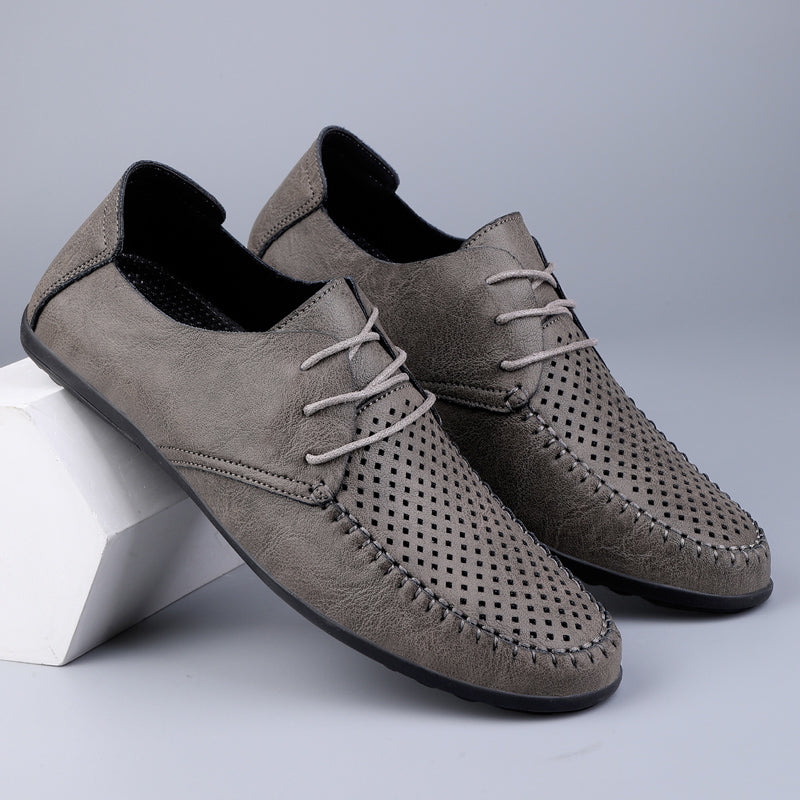 Summer Hollow Out Leather Shoes Men Luxury Italian Men Casual Handmade Moccasins Designer Breathable Boat Shoes