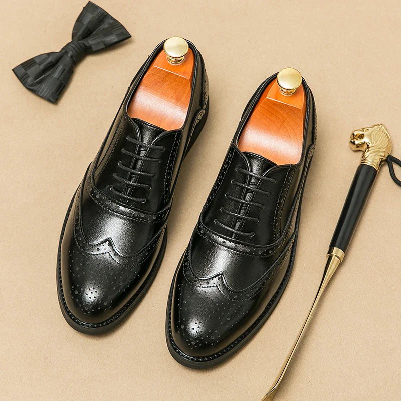 Luxury Italian White Groom Leather Shoes Men's Business Wingtip Oxfords Monk Lace-up Brock Banquet Wedding Formal Shoes for Men
