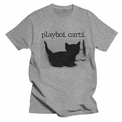 Summer Playboi Carti Hip-Hop T Shirt Cute Cat Harajuku Print Tee Regular Men's Clothing Tops Quality Rapper 2026 New T Shirt
