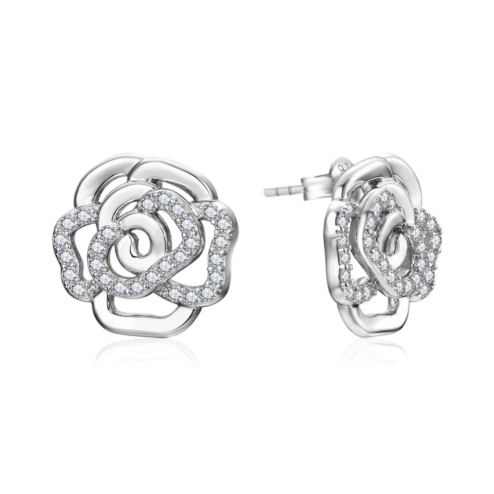 New Diamond Moissanite Stud Earrings for Women S925 Silver 18k Gold Plated Orginal Flower Wedding Jewelry Travel Gift