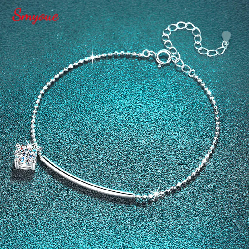 1CT Solitaire Moissanite Bracelets for Women D Color Simulated Diamond Bangles S925 Sterling Silver Jewelry Wedding Gift